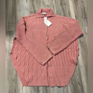 DAVI & DANI Dusty Pink Mixed Cable Knit Button-Up Cardigan boho style
